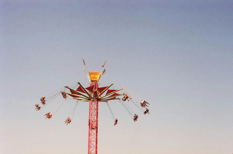 High swing ride offering an exhilarating view against a clear blue sky in Leavenworth, WA.